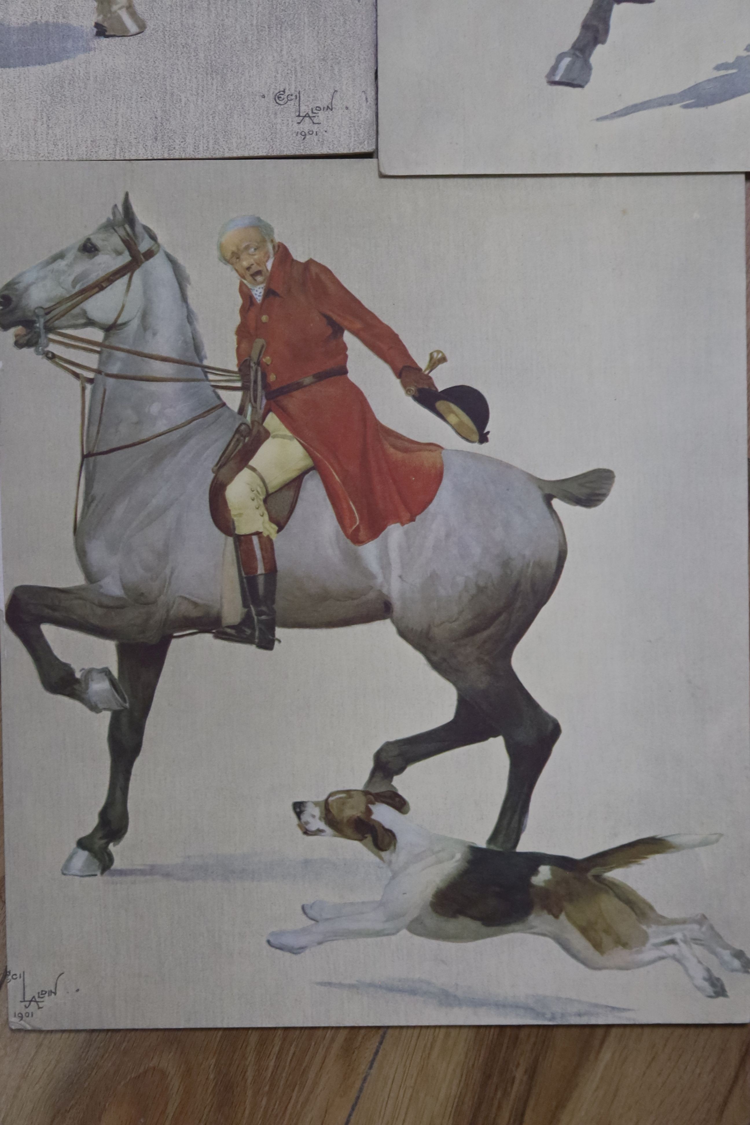 Five Cecil Aldin unframed equestrian prints.